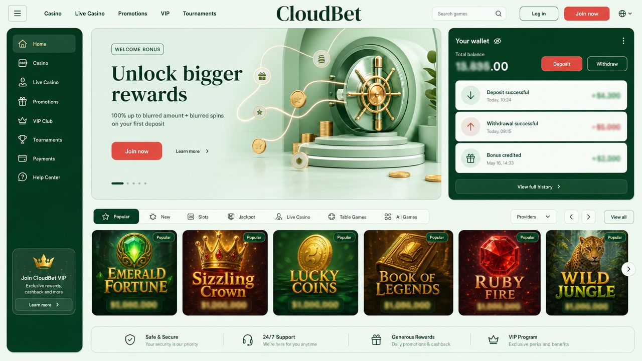 Cloudbet Bitcoin casino homepage screenshot