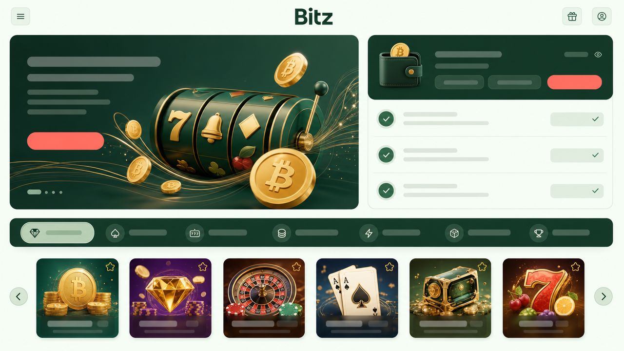Bitz Bitcoin casino homepage screenshot